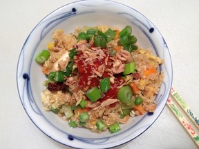 The old-fashioned idea of fried rice is updated here with quinoa and tofu.