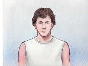 Sketch of Chris Gobin, 18, who appeared in court Wednesday to face a charge of first-degree murder in his mother’s death.