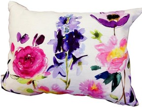 Sofa art: The designs for Bluebellgray handmade cushions start as watercolour paintings in the studio of Fi Douglas in Scotland. Made of linen, the vibrant pillows come in several floral patterns, including this Taransay design. Measuring 56 by 41 centimetres, the pink and purple beauty retails for $79.50 at Chapters in the Pinecrest Mall.