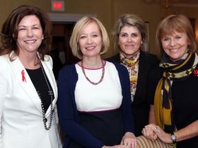From left, Sheila O'Gorman, Laureen Harper, Tara Shields and Valerie Pringle at an inaugural luncheon for the Canadian Foundation for Aids Research (CANFAR), held Tuesday, May 27, 2014, at the Rideau Club.