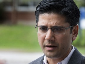 Liberal MPP Yasir Naqvi spoke to reporters outside of Broadview Public School on Wednesday outlining his platform for the coming provincial election. OTTAWA, ONT., MAY 14, 2014--NAQVI (Pat McGrath/OTTAWA CITIZEN) ASSIGNMENT #117067 CITY story by Rob Bostelaar SAXO--0515 elxn Naqvi VIDEO--YES