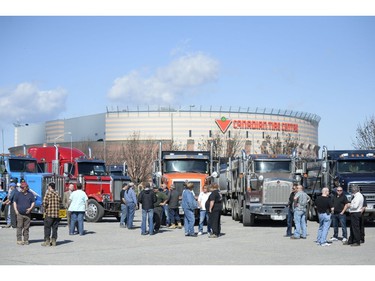 147 Trucks and many supporters gathered at the Canadian Tire Centre parking lot to protest against the city on Saturday, May 10, 2014.