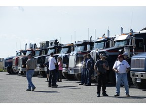 147 Trucks and many supporters gathered at the Canadian Tire Centre parking lot to protest against the city on Saturday, May 10, 2014.