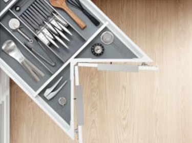 By design: This corner drawer by Blum is a clever use of what would otherwise be dead space.