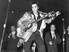 Elvis Presley wore his gold-leaf jacket at his two Ottawa shows, above. The jacket shed gold spangles with every hip swivel.