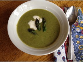 Not to be confused with green onions, green garlic  mellows when cooked, adding just a mild, fresh flavour to this soup.