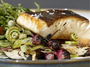 Halibut with fingerlings and sea beans.