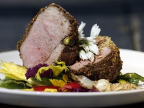 Lamb sirloin on rainbow spring greens.