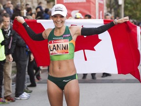 Lanni Marchant is seen here after setting a new Canadian record in the Toronto marathon last fall.