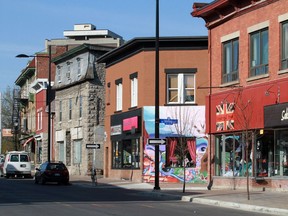 A streetscape of Wellington St. in Hintonburg