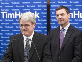 Randy Denley joins Tim Hudak in 2011 to announce Denley's candidacy for the Ontario PC Party.