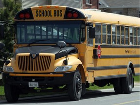 School bus outside Longfield's Davidson High School.