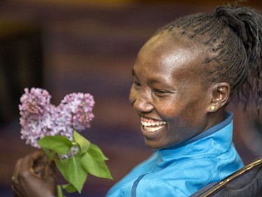 Press conference for the 10K elites. Mary Keitany of Kenya.