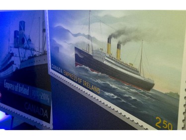 Canada Post commemorative stamps. 'Empress of Ireland' exhibit at the Canadian Museum of History.