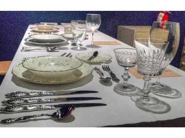 Table setting  recovered from  the 'Empress of Ireland' on exhibit at the Canadian Museum of History.