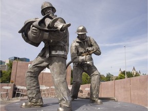 The Fire Fighters Monument in Festival Plaza outside Ottawa City Hall.