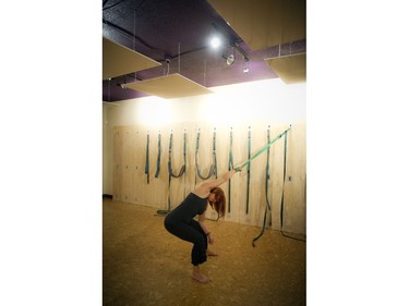 Basia Going is the owner of Adi Shesha Yoga Zone, where Wall Yoga is practised.