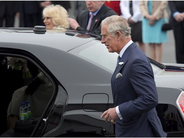 Prince Charles and his wife Camilla arrive at the airport in Halifax as they start a four-day tour of three provinces on Sunday, May 18, 2014. This is Charles' 17th visit to Canada and the couple's third Canadian tour since 2009.