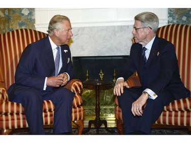 Prince Charles, left, meets with Lt.-Gov. John James Grant in Halifax on Sunday, May 18, 2014. The Royal couple begin a four-day tour of Canada.