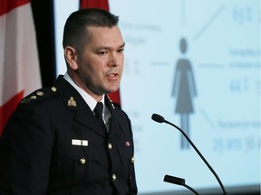 RCMP Superintendent Tyler Bates, Director of National Aboriginal Policing and Crime Prevention Services talks about the National Operational Review on Missing and Murdered Aboriginal Women at a press conference in Winnipeg, Friday, May 16, 2014.