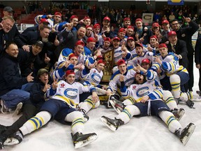 The Carleton Place Canadians celebrated with the Fred Page Cup last season.