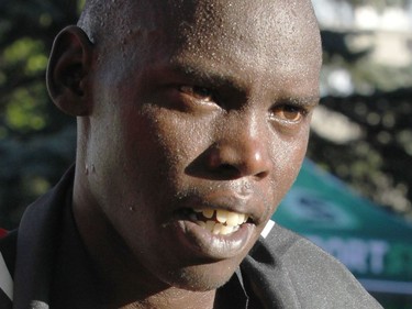 Wilson Kiprop, the top male finisher, talks to reporters after the 10k race during the Ottawa Race Weekend on Saturday May 24, 2014. (Patrick Doyle / Ottawa Citizen)  ORG XMIT: 0526 ottawa10k30