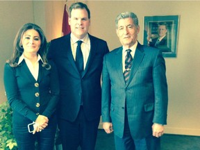 This photo of a meeting between Syrian Honorary Consul Nelly Kanou, Canadian Foreign Affairs Minister John Baird, and writer Ahmad (Eed) Murad has been circulating in the Syrian-Canadian community.