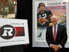 Legendary Ottawa Rough Riders quarterback Russ Jackson is featured on the new stamp issue.