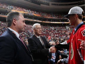 Andreas Englund meets his team after being selected #40 by the Ottawa Senators on Day Two of the 2014 NHL Draft at the Wells Fargo Center on June 28, 2014 in Philadelphia, Pennsylvania.
