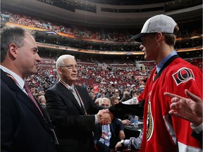 Andreas Englund meets his team after being selected #40 by the Ottawa Senators on Day Two of the 2014 NHL Draft at the Wells Fargo Center on June 28, 2014 in Philadelphia, Pennsylvania.