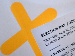 A voter card is pictured on election day in Ontario on Thursday June 12, 2014.