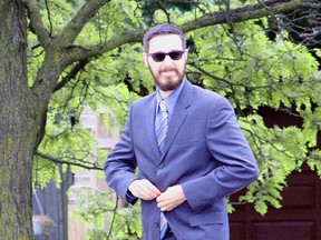 Andrew Prescott at the court building in Guelph Ontario June 4 2014 to testify in the robocalls trial of Michael Sona.