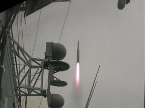Off the coast of California, HMCS Calgary fires an Evolved Sea Sparrow Missile (ESSM) in this file shot from 2007.