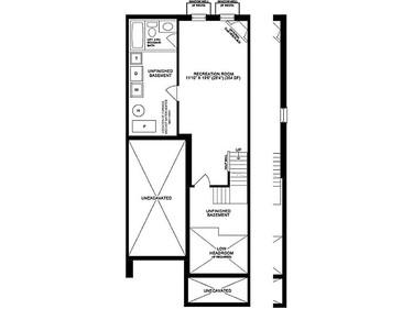 Basement floor plan of The Oakwood townhome by Glenview Homes at Monahan Landing.