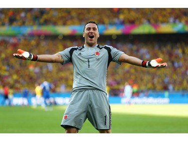 David Ospina of Colombia reacts after defeating Greece 3-0 during the 2014 FIFA World Cup Brazil Group C match between Colombia and Greece at Estadio Mineirao on June 14, 2014 in Belo Horizonte, Brazil.