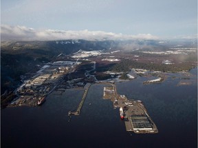 0617 oliver pipeline: Douglas Channel, the proposed termination point for an oil pipeline in the Enbridge Northern Gateway Project, is pictured in an aerial view in Kitimat, B.C.