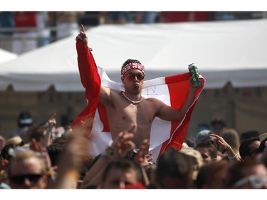 The Canadian flag as a shirt with white bead necklace is pretty par for the course.