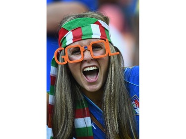 MANAUS, BRAZIL - JUNE 14:  An Italy fan cheers during the 2014 FIFA World Cup Brazil Group D match between England and Italy at Arena Amazonia on June 14, 2014 in Manaus, Brazil.