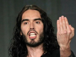 Comedian Russell Brand of the television show "Russell Brand" speaks during the FX portion of the 2012 Winter TCA Press Tour at The Langham Huntington Hotel and Spa on January 15, 2012 in Pasadena, California.