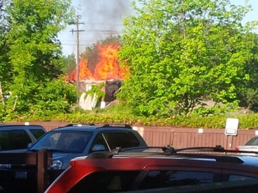 Fire on Presland Road near the Vanier Parkway.
