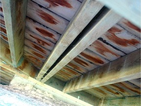 Double joists allow deck boards to be installed with spaces between the ends, which speeds wood drying and prevents rot.