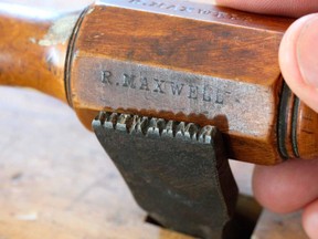 Steve Maxwell uses a 120-year-old metal stamp to mark his work.