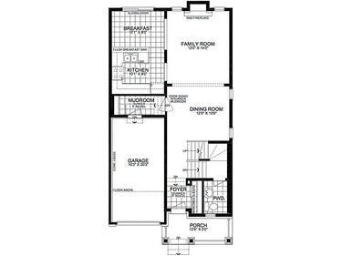 Ground level floor plan of The Copperwood single-family home by Glenview Homes at Monahan Landing.
