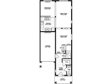 Ground level floor plan of The Sycamore townhome by Glenview Homes at Monahan Landing.