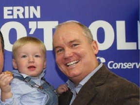 Durham MP Erin O'Toole and his son. O'Toole says Ontarians never warmed to PC leader Tim Hudak.