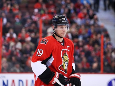 Jason Spezza of the Ottawa Senators against the New Jersey Devils during second period of NHL action at Canadian Tire Centre in Ottawa, April 10, 2014.