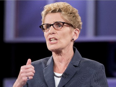 Ontario Premier Kathleen Wynne takes part in the live leaders debate at CBC during the Ontario election in Toronto on Tuesday, June 3, 2014.