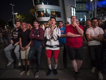 Los Angeles Kings fans watch the Stanley Cup between L.A. Kings and New York Rangers in Los Angeles, California. The Kings beat the New York Rangers in overtime.