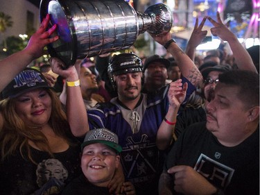 Los Angeles Kings fans celebrate the team's Stanley Cup victory in Los Angeles, California. The Kings beat the New York Rangers in overtime.