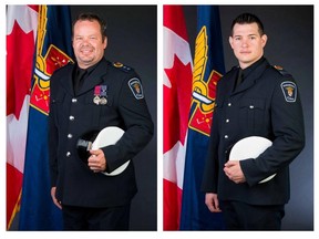 (From left) Supt. Craig MacInnes and Paramedic Reid Purdy were injured in an explosion during a training exercise with Ottawa police and the RCMP on June 18. The two suffered burns when a practice charge detonated during a mock hostage rescue at an abandoned house on March Road.